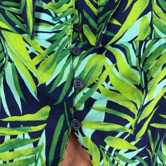 Sofia Jeans Women's Size Large Linen Blend Knot Front Blue Green Leaf Peplum Top - Picture 14 of 14